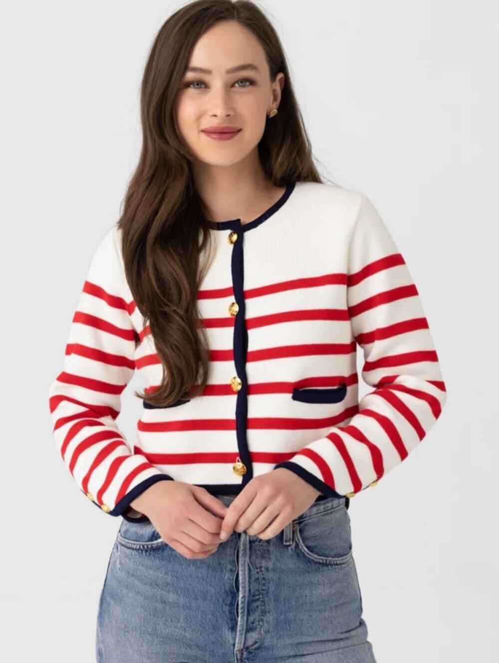 Eche Classic Americana Red White and Blue Striped Cardigan - S